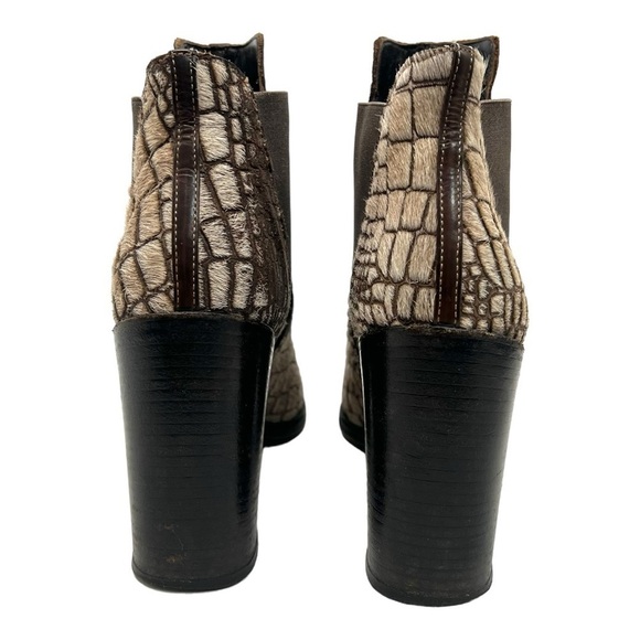 Ducanero Tan Brown Pony Hair Point Toe Leather Block Heel Booties Women’s 40 - Picture 8 of 15